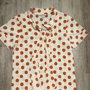 Tucker Cream Tie-Neck Blouse with Rust Polka Dots